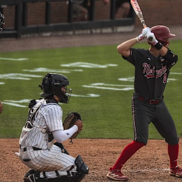 Nebraska second baseman Cayden Brumbaugh awaits the pitch at Purdue.