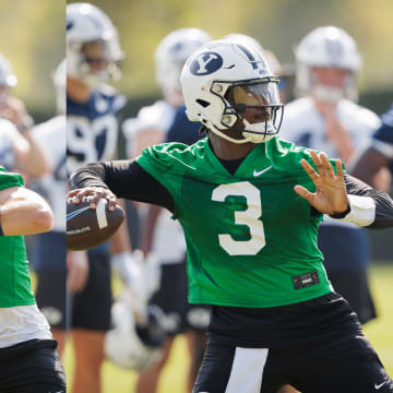 BYU quarterbacks Gerry Bohanon and Jake Retzlaff during the first week of Fall camp