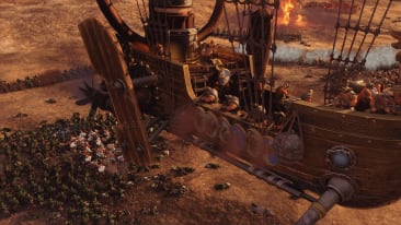Total War: Warhammer 3 Thrones of Decay screenshot showing a Thunderbarge in battle.