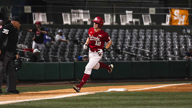 Nebraska outfielder Cael Frost rounds third after one of his two home runs against Sam Houston at the Frisco Classic on Feb. 