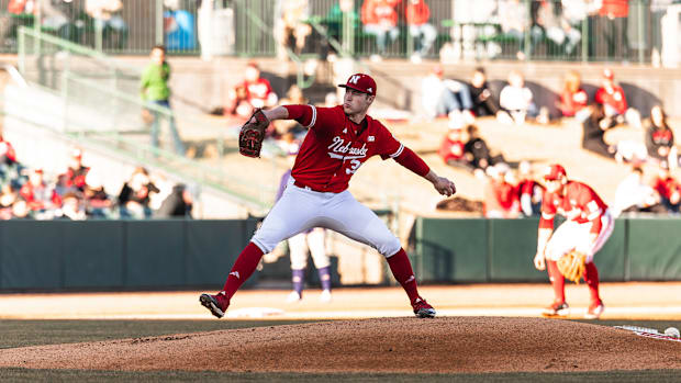 Nebraska pitcher Will Walsh works against Washington at Hawks Field at Haymarket Park on March 8, 2025.