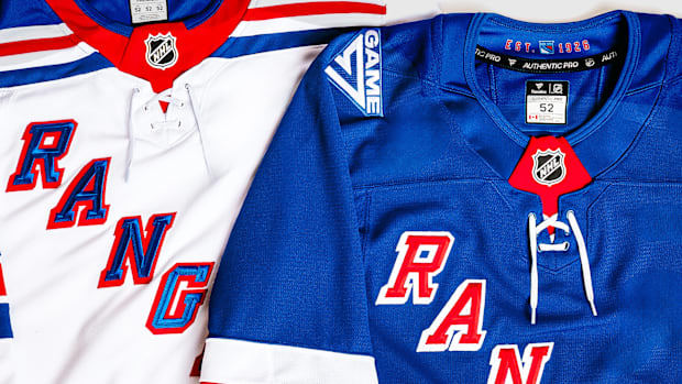 Blue and white NHL jerseys