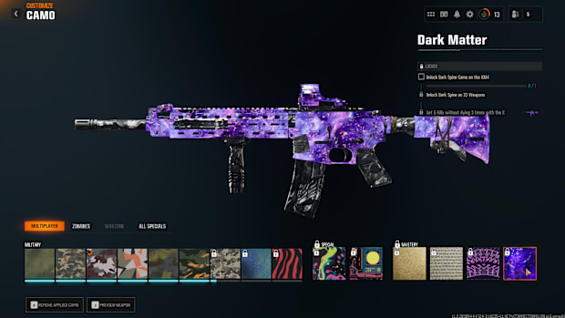 Call of Duty: Black Ops 6 Dark Matter camo on an XM4 assault rifle.