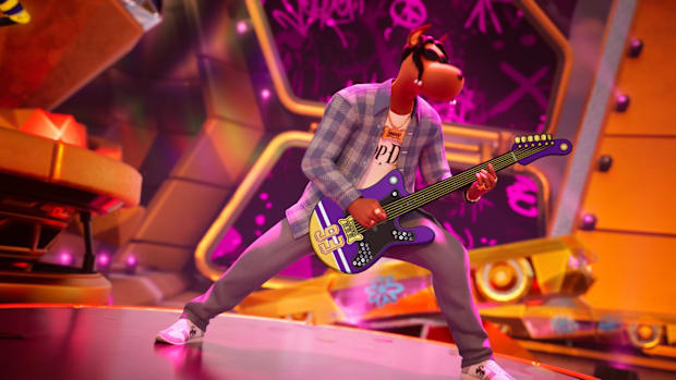Fortnite Screenshot showing the snoop dogg skin playing a guitar