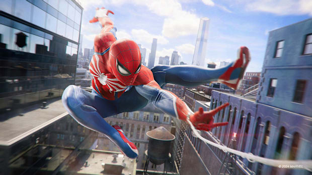 Marvel's Spider-Man 2 screenshot showing spiderman in the air