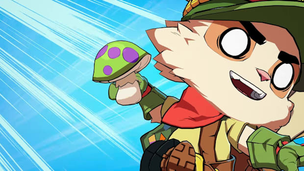 Teemo throwing a mushroom during his 2XKO announcement trailer.