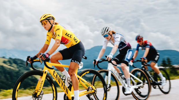 Three bike racers in the Tour de France Femmes