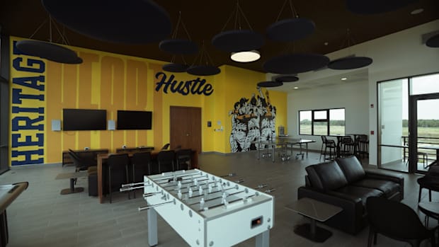 The players’ lounge at the Brewers’ Dominican academy.