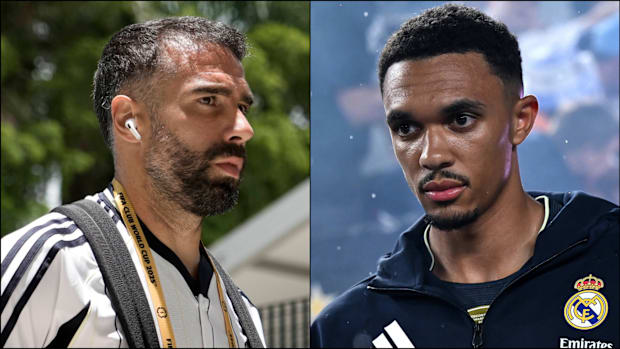 Real Madrid's Dani Carvajal and Trent Alexander-Arnold. Real Madrid's Dani Carvajal and Trent Alexander-Arnold.