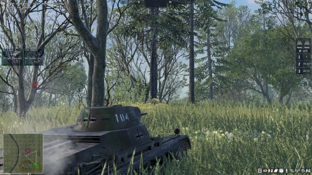 Men of War 2 screenshot showing a light tank in a forested area.