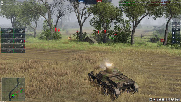 Men of War 2 screenshot showing a light tank firing on infantry.