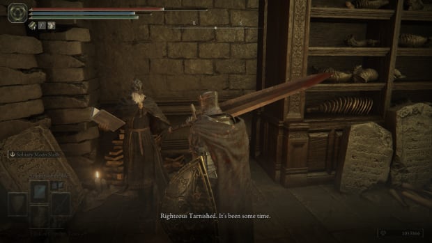 Ansbach in Elden Ring speaking with the player character