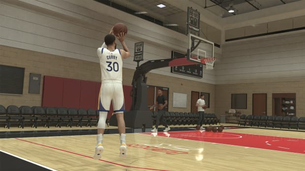 An NBA 2K25 player taking a long shot