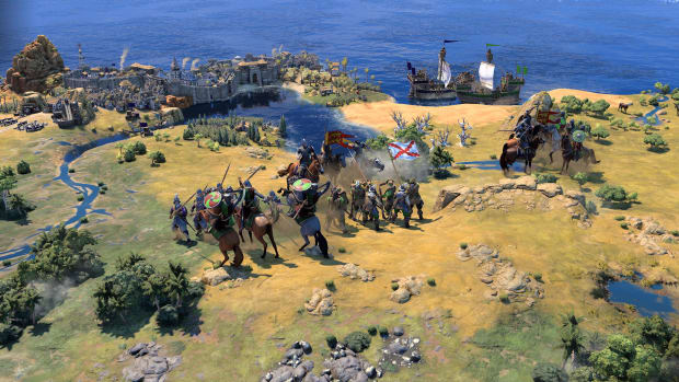 Civilization 7 screenshot showing a battle between Spanish and English forces.