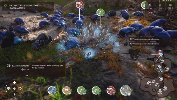 Empire of the Ants screenshot showing an ant using pheromones in the middle of a battle.