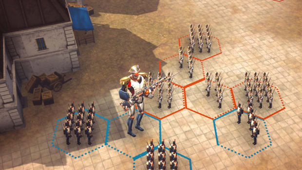 Bonaparte - A Mechanized Revolution screenshot of two armies facing each other in battle.