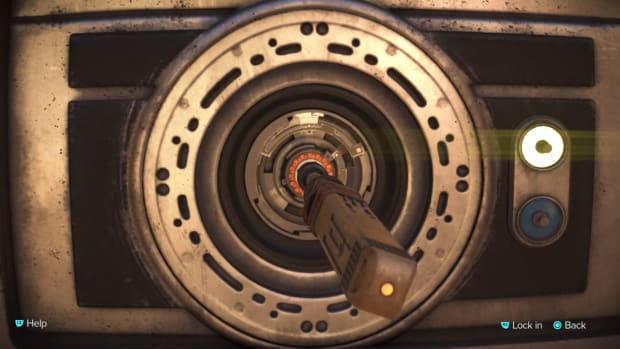 A screenshot of the lockpicking minigame in Star Wars Outlaws.