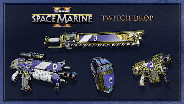 Warhammer 40,000: Space Marine 2 poster showing four different skins.