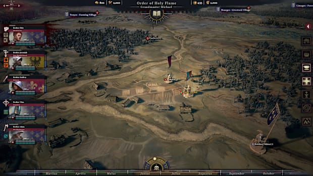 Band of Crusaders screenshot showing a map with wooden figures on it.