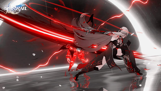 Honkai: Star Rail screenshot of Acheron slashing enemies with her sword.