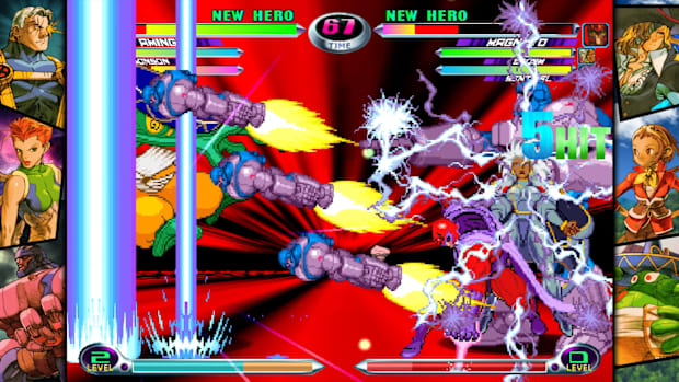 MvC2 features three players per team and hectic battles.