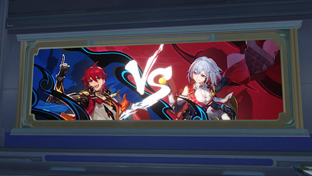 Honkai: Star Rail screenshot of a poster showing Luka and Topaz.