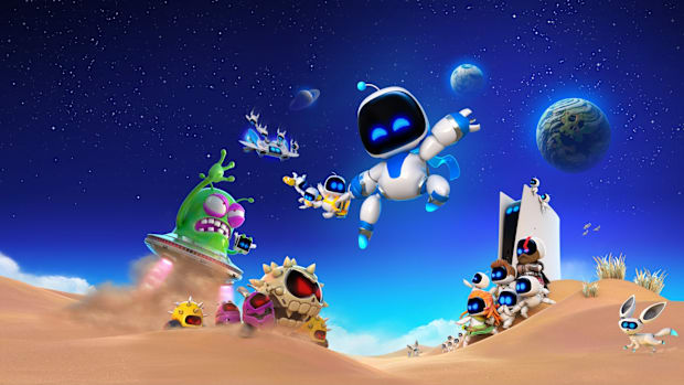 Astro Bot jumping in the air