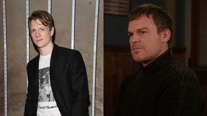 Patrick Gibson as young Dexter Morgan and Michael C. Hall as Dexter Morgan