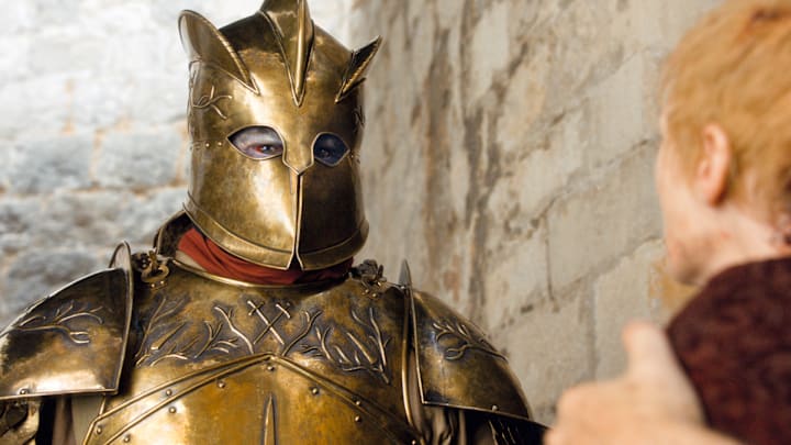 Hafþór Björnsson (The Mountain) and Lena Headey (Cersei Lannister) in Game of Thrones season 5.