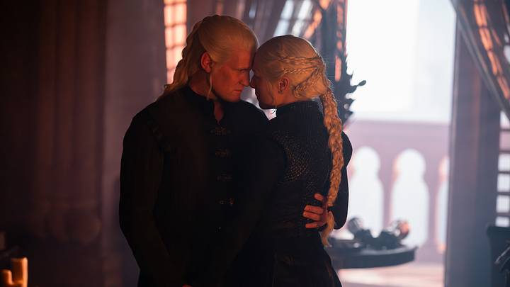 Matt Smith as Daemon Targaryen and Emma D’Arcy as Rhaenyra Targaryen in House of the Dragon season 3.