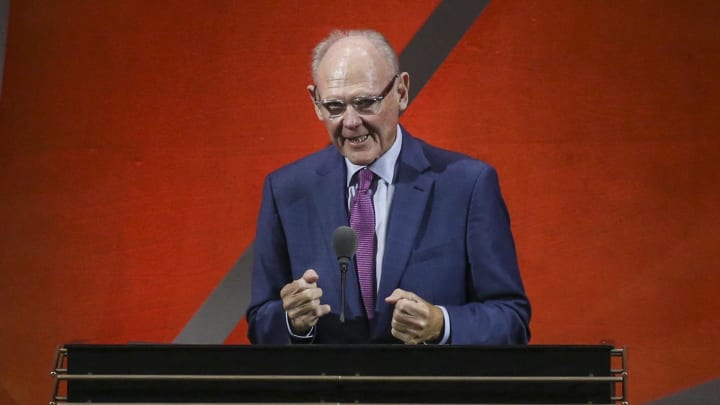 Sep 10, 2022; Springfield, MA, USA;  George Karl gives his speech during her induction to the 2022 Basketball Hall of Fame at Symphony Hall. Mandatory Credit: Wendell Cruz-USA TODAY Sports