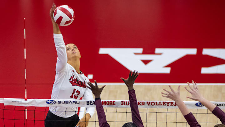 Nebraska hitter Merritt Beason goes on the attack against Arizona State.