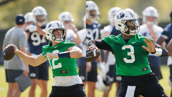 BYU quarterbacks Gerry Bohanon and Jake Retzlaff during the first week of Fall camp