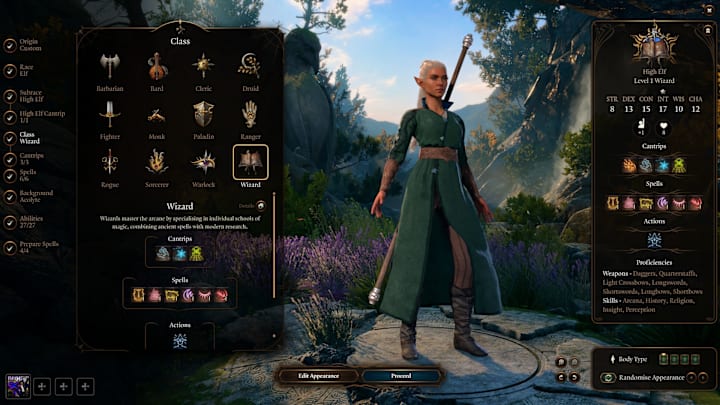 A bard in the character creation menu of Baldur's Gate 3.