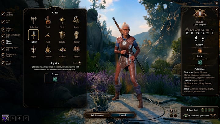 A druid in the character creation menu of Baldur's Gate 3.