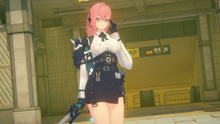 Zenless Zone Zero screenshot of Yanagi touching her glasses.