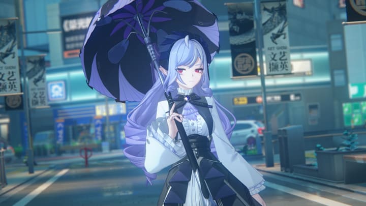 Zenless Zone Zero screenshot of Vivian walking through New Eridu.