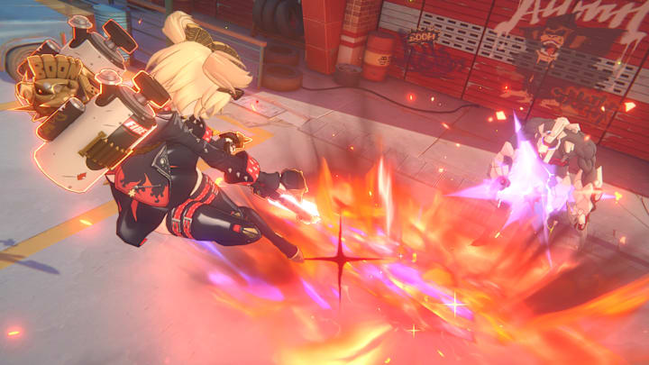 Zenless Zone Zero screenshot of Burnice burning enemies.