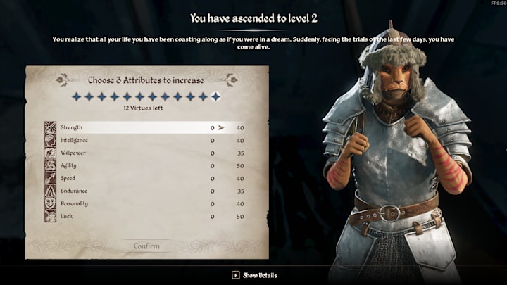 The level-up menu in Oblivion Remastered