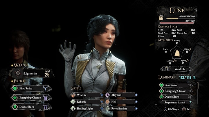 A status screen for Lune in Expedition 33. 