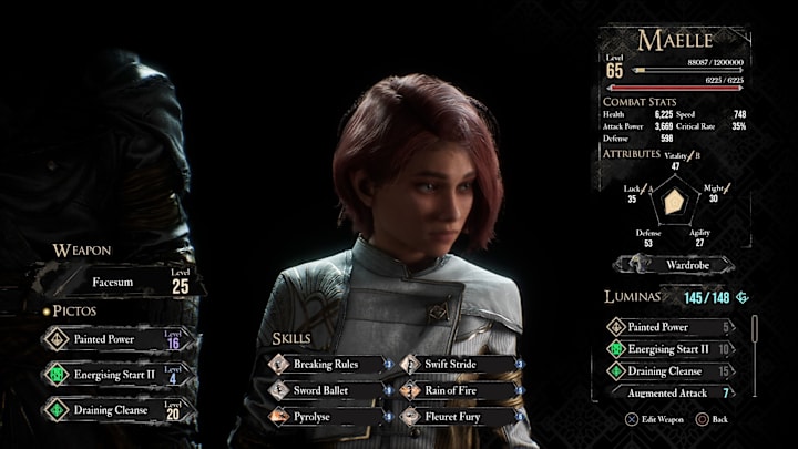 A status screen for Maelle in Expedition 33. 