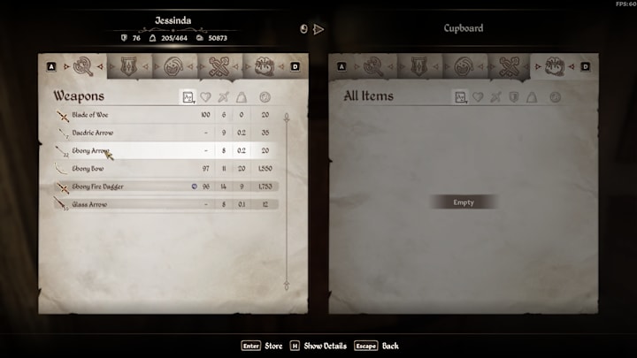 The item menu putting things into a cupboard.