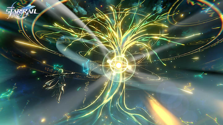 Honkai: Star Rail screenshot of Anaxa summoning a tree of light.