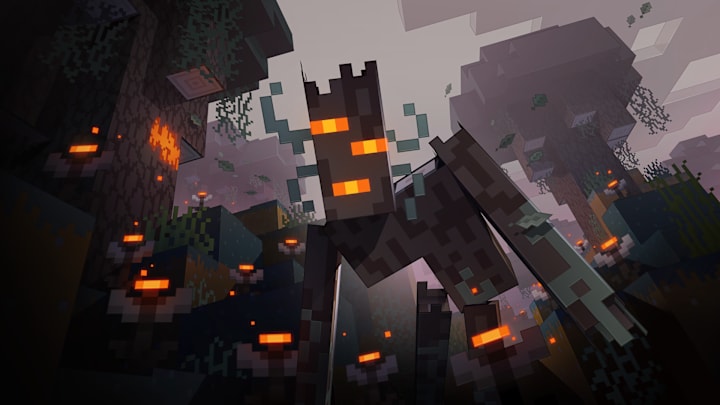 The Creaking from Minecraft, a monster with three glowing orange eyes and body made of pale wood.