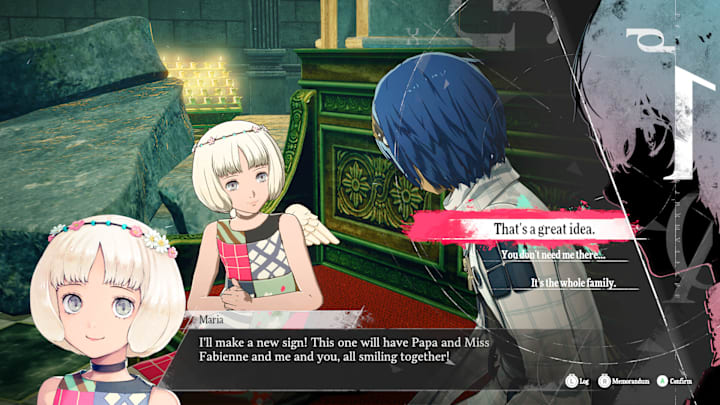 The protagonist talking to Maria.