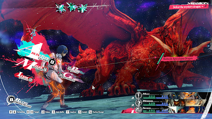 the protagonist facing down a giant red dragon.