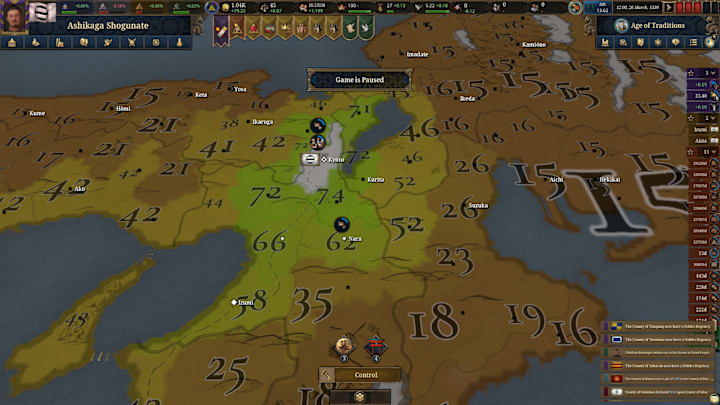Europa Universalis 5 screenshot of the control map mode.