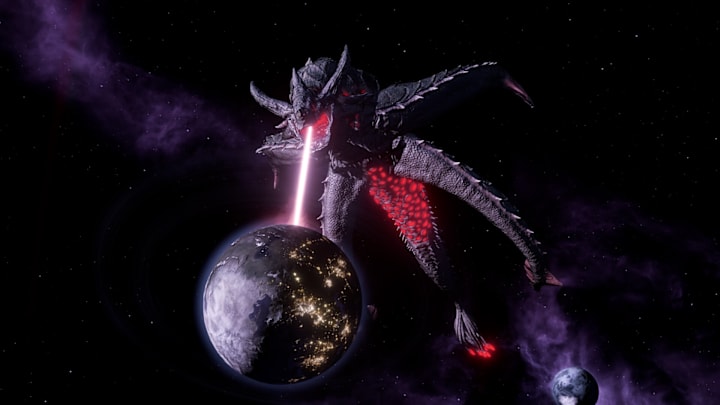 Stellaris BioGenesis screenshot of a space monster eating a planet.