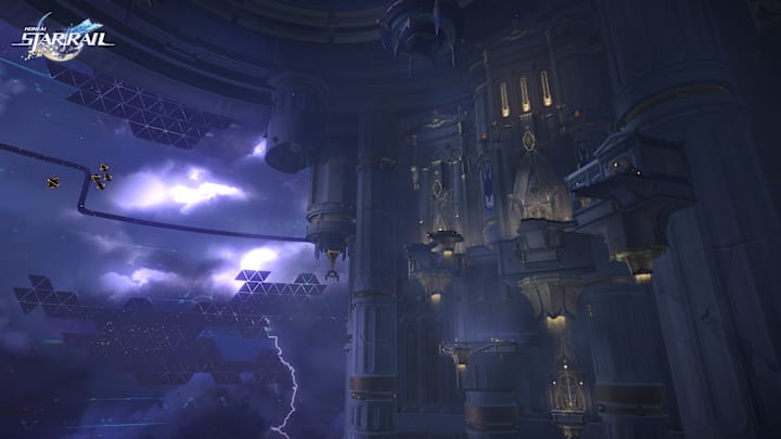 Honkai: Star Rail screenshot of a castle in the sky.