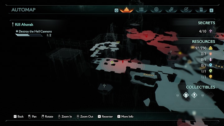 A maps showing the location of a secret key in Doom: The Dark Ages